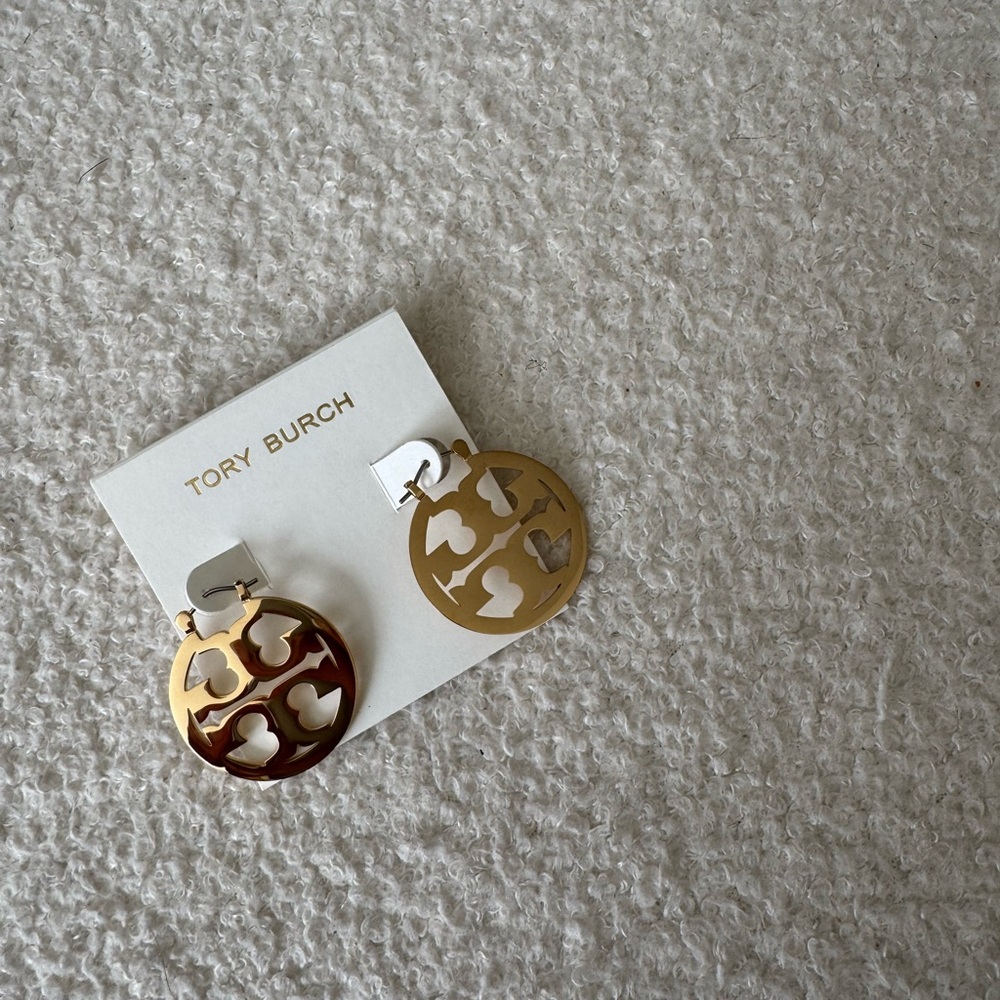 Tory Burch Gold and Silver Heart Cutout Earrings